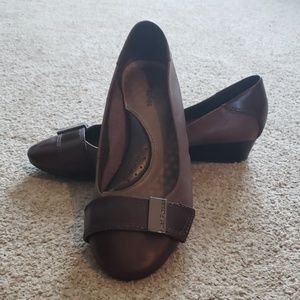 Brown leather wedges